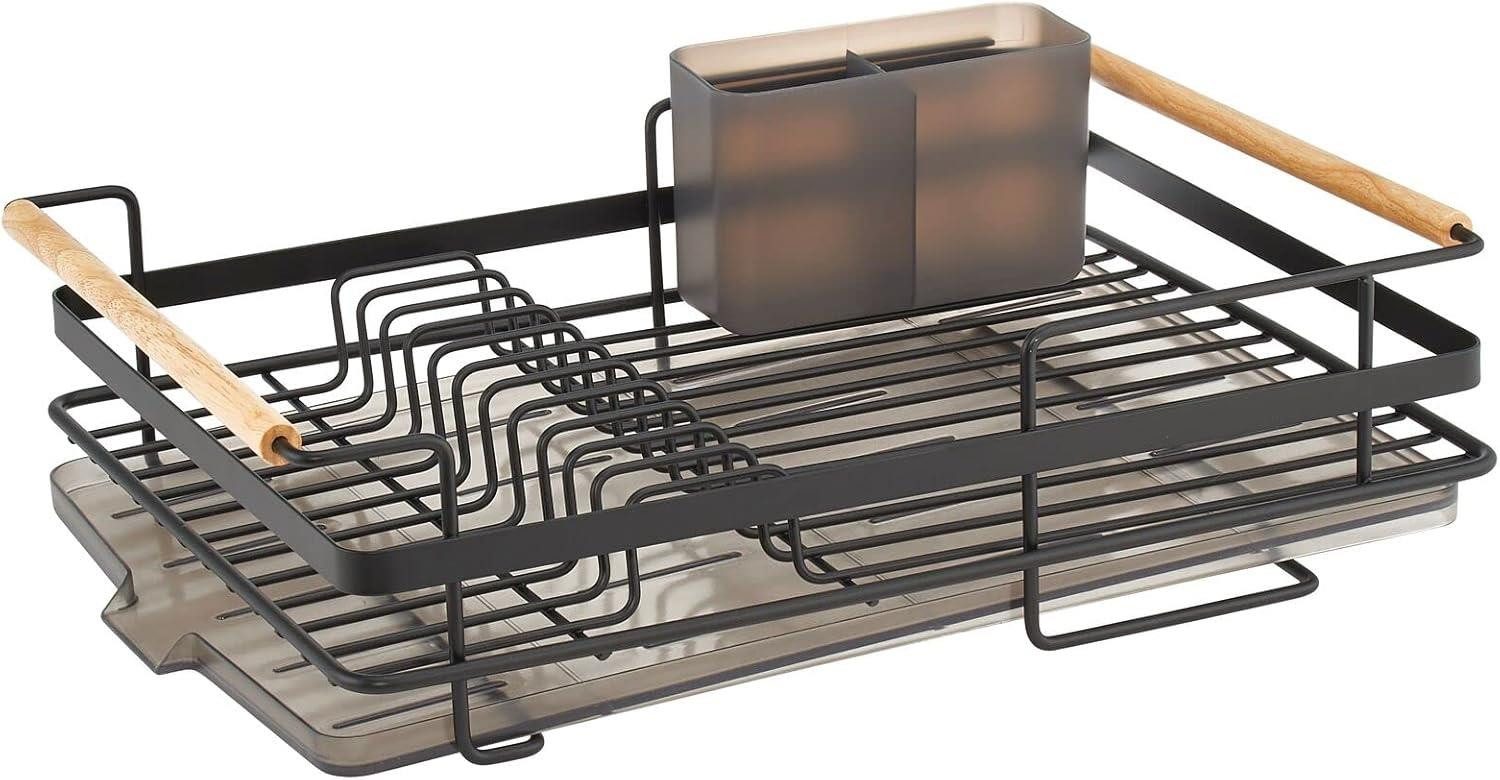 mDesign Aufbewahrungssystem Abtropfgestell Metall schwarz Geschirrabtropfer Abtropfgitter Holzgr