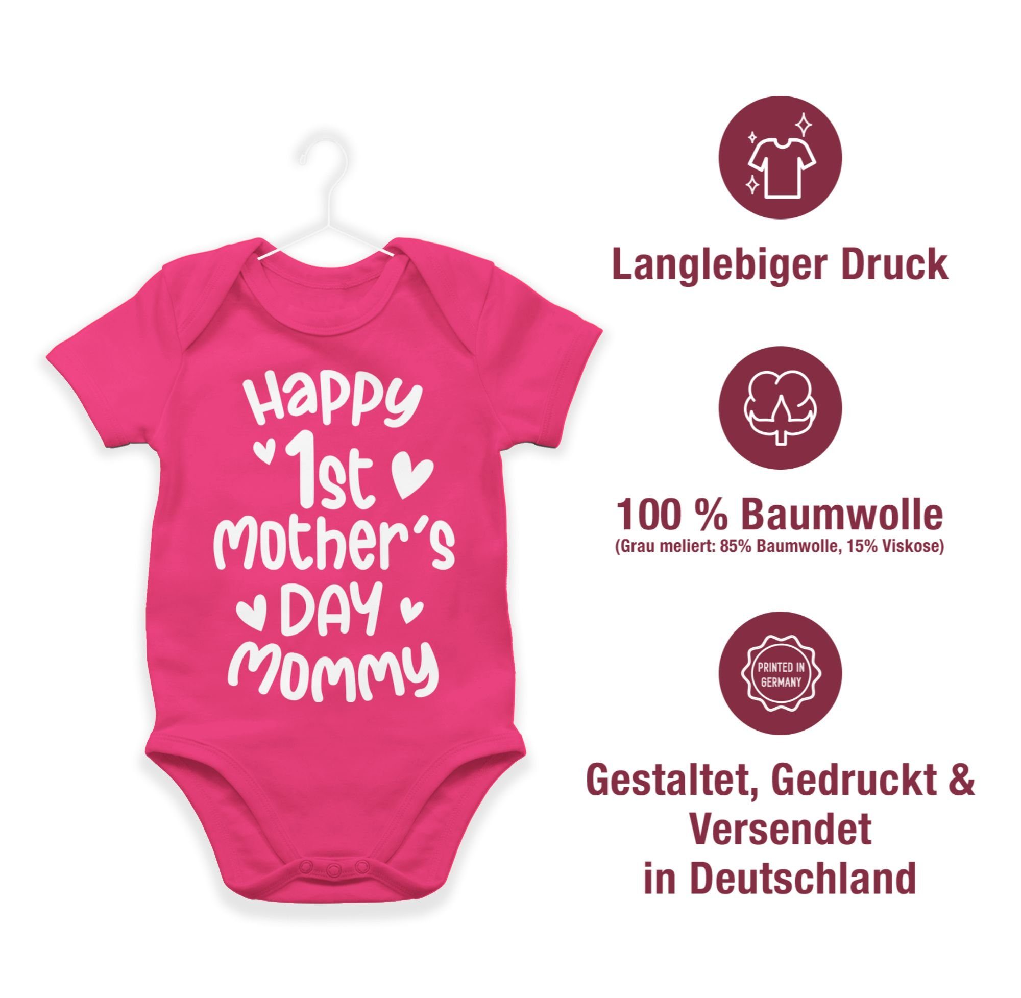 Happy 1st mother's mommy 3 Shirtracer (1-tlg) Muttertagsgeschenk weiß day Fuchsia Shirtbody