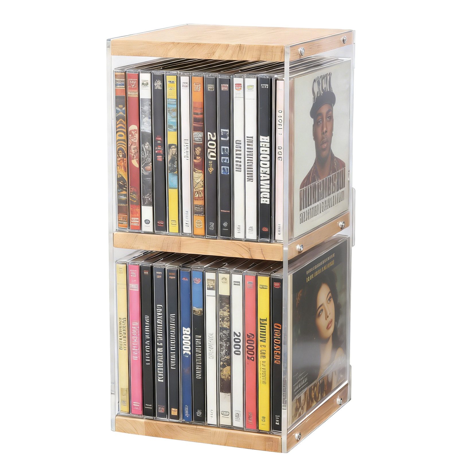 LEMLIT CD-Regal CD-Halter im Retro-Stil, CD-Ständer aus Holz & Acryl, bis 40 CDs, 1er Set 1-tlg., CD Aufbewahrung, Medien Organizer, 30,6x 20,8x15 cm, für Theaterzimmer