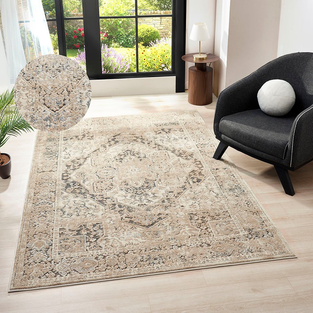 OTTO home Teppich Kylan, Designer-Teppich, Hoch-Tief-Struktur, dezenter Glanz, rechteckig, Höhe: 9 mm, Schrumpf-Garn-Effekt, im Vintage-Look, dichte Qualität, Wohnzimmer