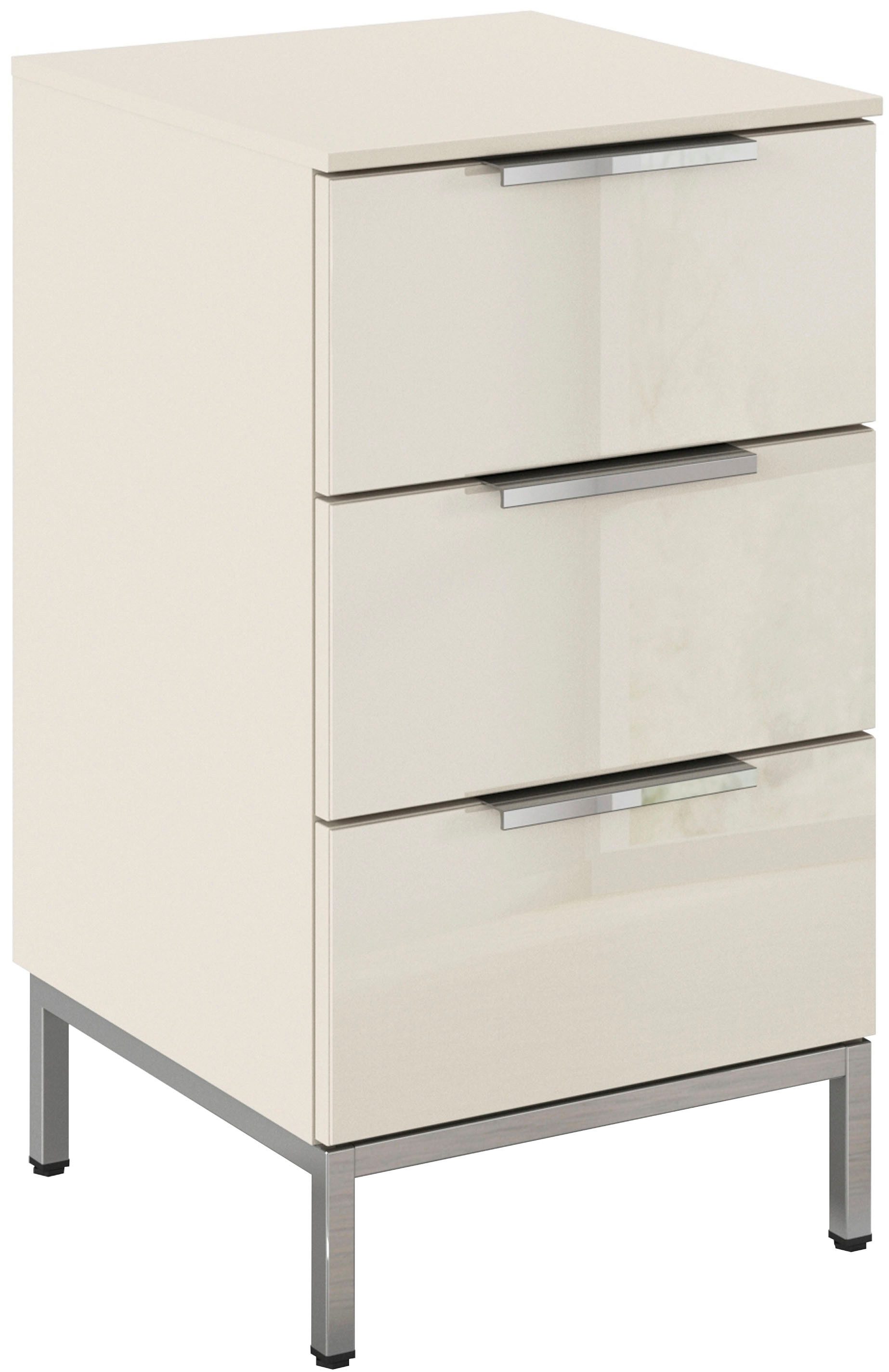 rauch Nachtkommode Nachttisch Nachtschrank Nachtkonsole FLIPP mit Glasfront (Breite 40 cm), mit 3 Schubladen und Soft-Close-Funktion sowie Glasfront