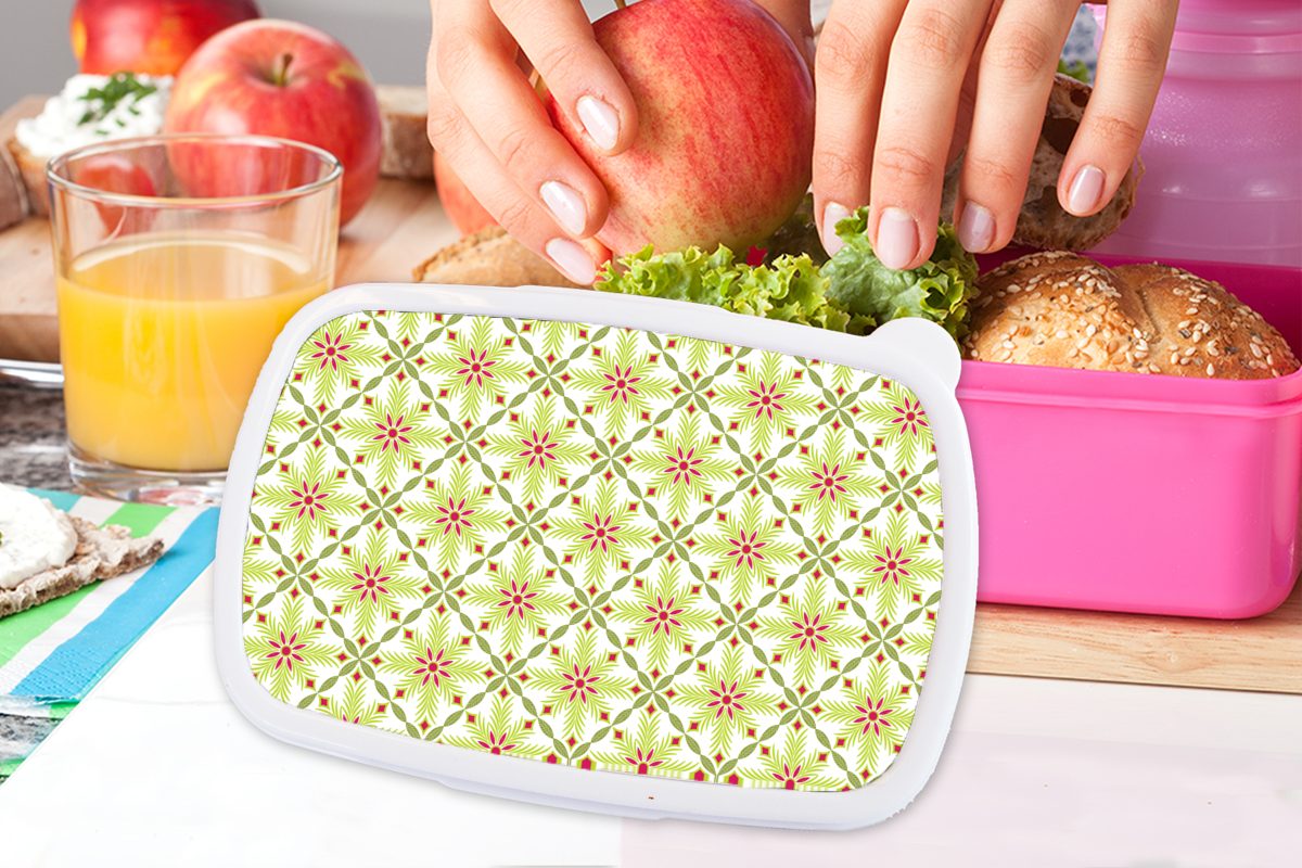 MuchoWow Lunchbox Bohème - Snackbox, rosa Kunststoff Brotdose Kunststoff, für Muster Kinder, Brotbox - (2-tlg), Mädchen, Blumen, Erwachsene