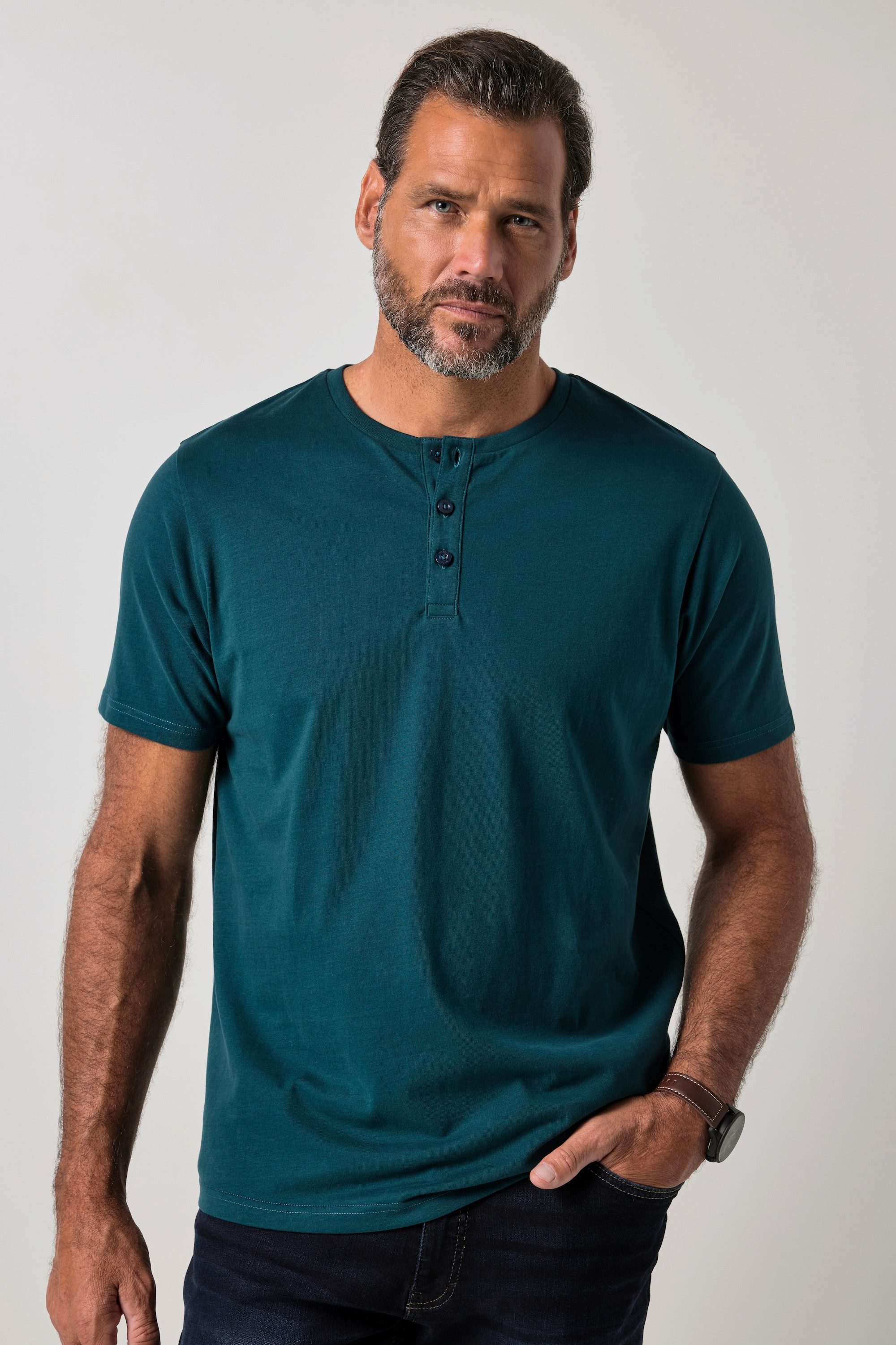 JP1880 T-Shirt Henley Basic Knopfleiste Halbarm