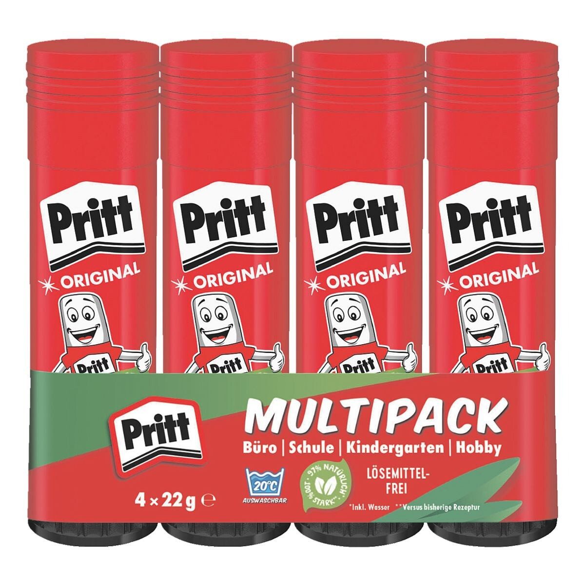 PRITT Klebestift Stick, (4-tlg), 4x 22 g, mit Verschlusskappe