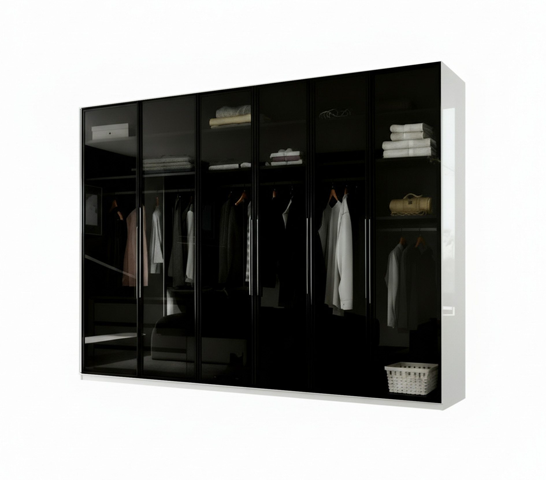 Palms-Store Kleiderschrank Monaco Hochglanz, mit Glasrahmentüren (Spar-Set) Maße ca. Breite: 300cm, Tiefe: 62cm, Höhe: 218cm, inkl. Zubehörpaket