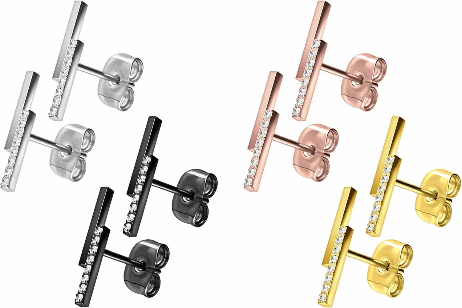 FILANGO Paar Ohrstecker Titan Ohrstecker BALKEN + EINGEFASSTE KRISTALLE (Oh günstig online kaufen