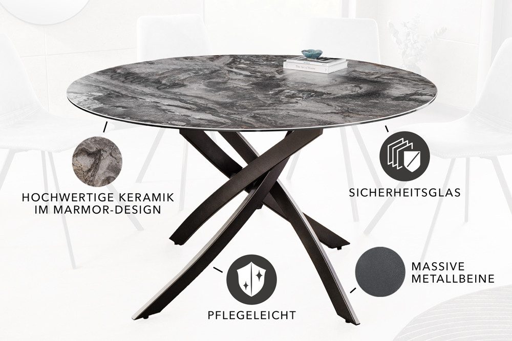 riess-ambiente Esstisch ALPINE 120cm taupe/schwarz - rund, Keramik, Marmor-Optik, Metall (Einzelartikel, 1-St), mir Sterngestell & Platz für 4 Personen – ideal für Esszimmer & Küche
