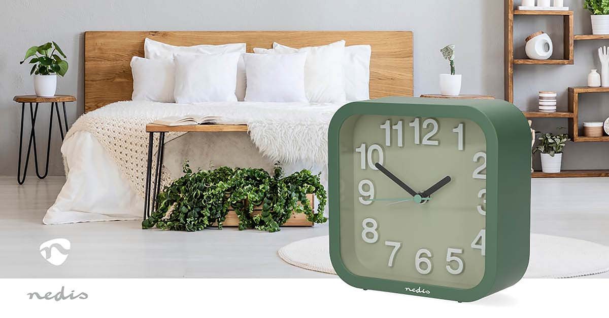 Nedis Wecker CLDK1004GN Lautloses Uhrwerk, Snooze-Funktion, Quarz-Antrieb, Intuitive Bedienung