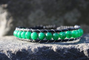NAHLE Lederarmband Verstellbares grünes Naturstein Perlenarmband mit Leder geflochten (inklusive Geschenkbox), mit verstellbarem Zugband (geeignet für alle Handgelenkumfänge)