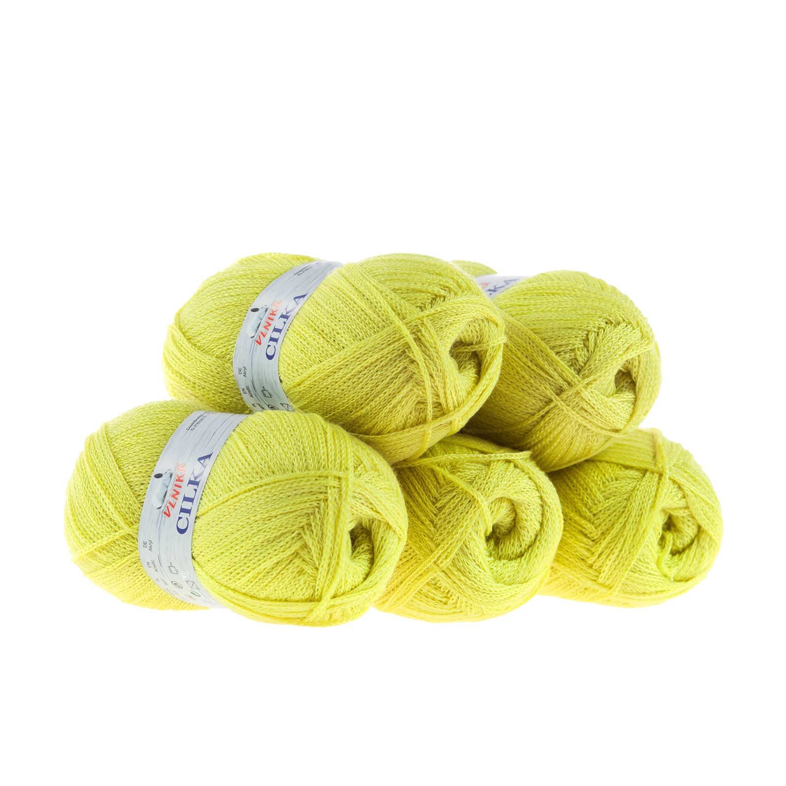 VLNIKA 5 x 100g Strickgarn Cilka Klassikgarn Strickwolle Häkelgarn Häkelwolle, 1400 m (Sparpaket, 5-St), hellgrau-limette