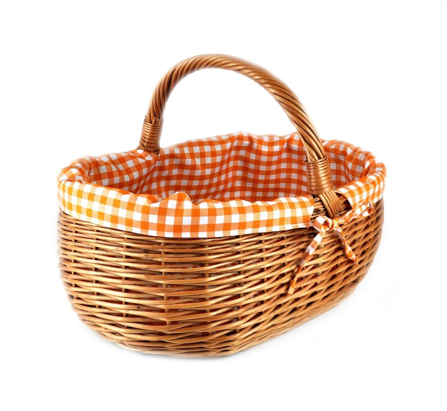 MyBer® Einkaufskorb Weidenkorb Korb geflochten mit Stoffeinlage 52/37/21(40)cm, Stabiler Tragekorb aus Weide