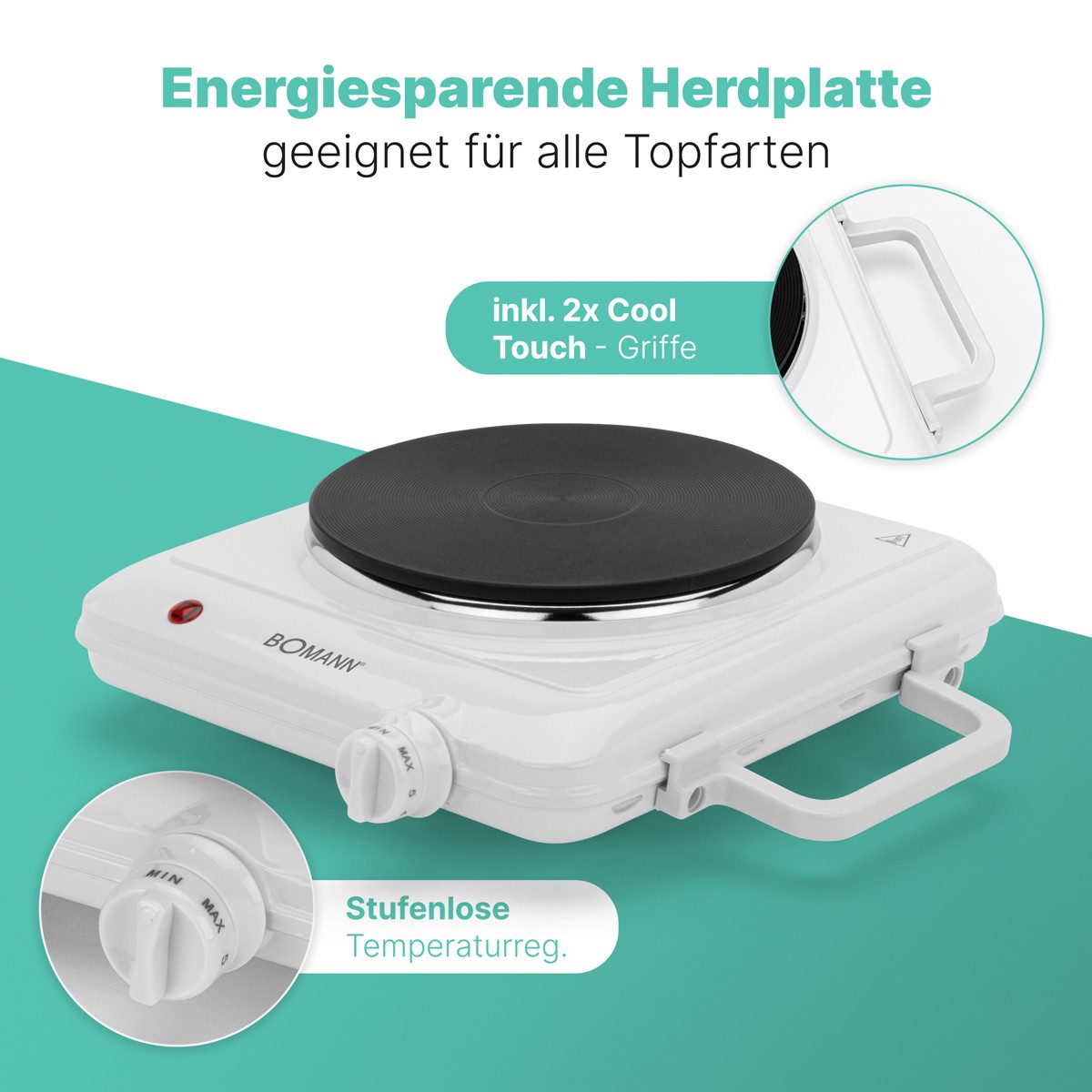 BOMANN Einzelkochplatte EKP 5027 CB, stufenlos regelbares Thermostat, 1500 W