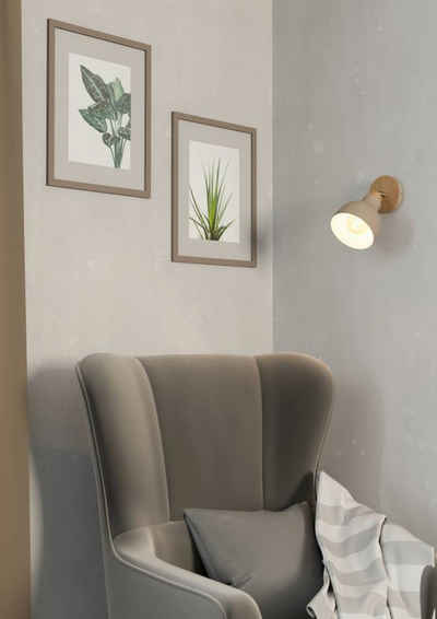EGLO Deckenspot ARRECIFE, ohne Leuchtmittel, Wandleuchte, Wandspot aus Holz in Natur und Metall in Sandfarben, E27