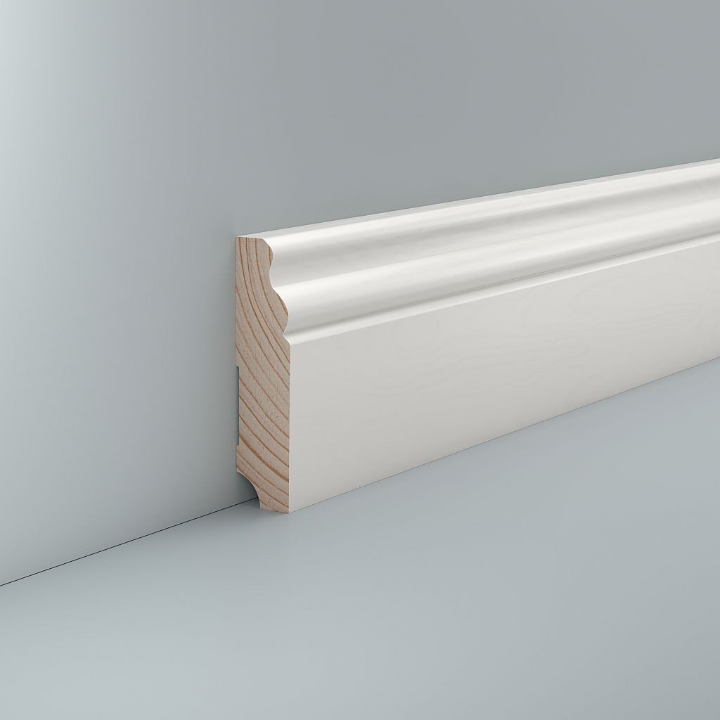 Südbrock Sockelleiste Holz lackiert 16 x 80 Fußleiste RAL 9016 Hamburger Profil, L: 240 cm, H: 8 cm, 1-St.