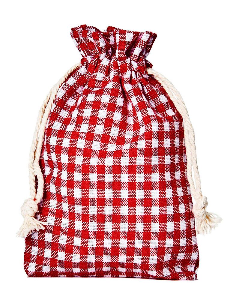 Organzabeutel24 Aufbewahrungsbox 3 Baumwollsäckchen, kariert, rot-weiss, Geschenkbeutel, Weihnachten, Stoffsäckchen