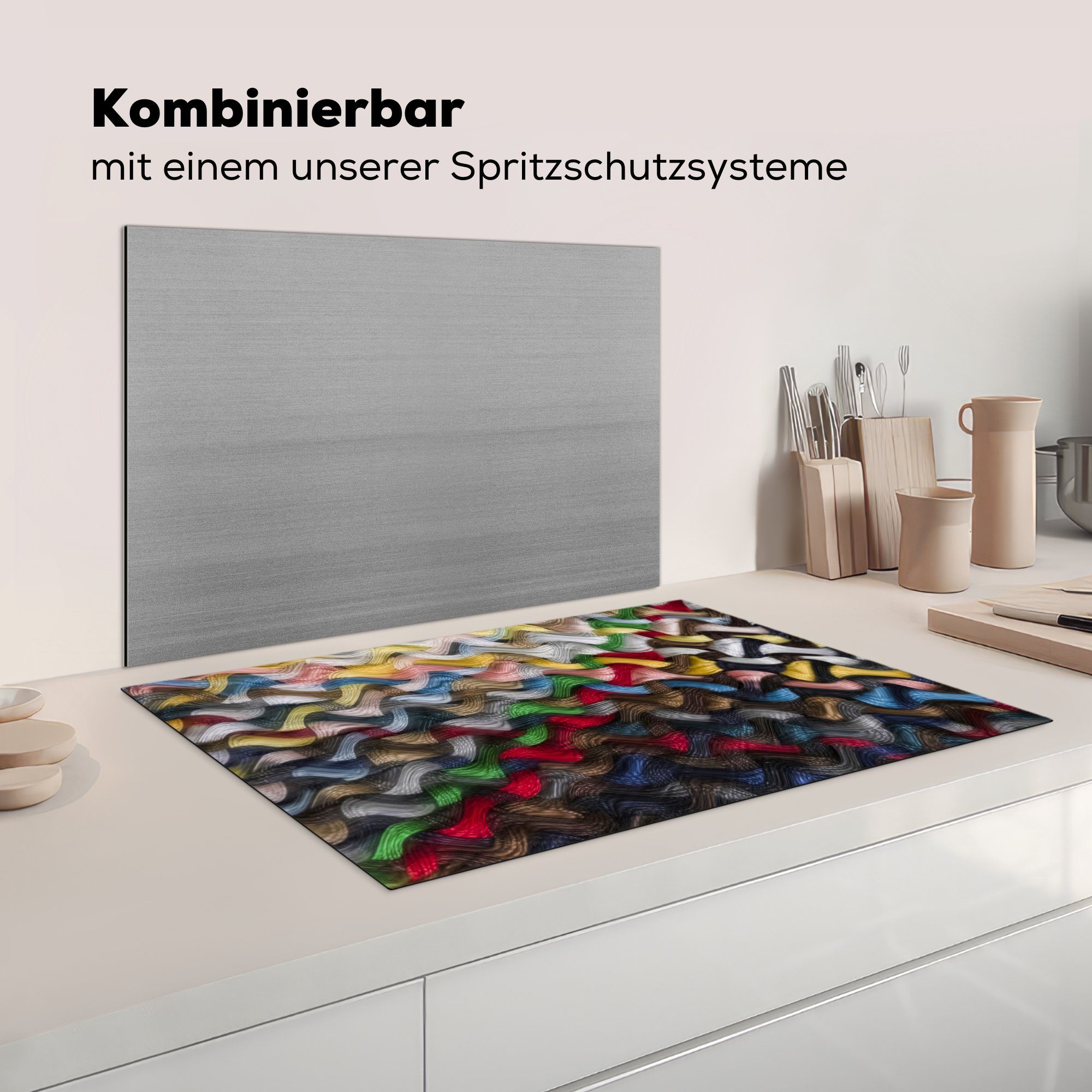 (1 Geflochtene Ceranfeldabdeckung Schutz tlg), für Induktionskochfeld küche, MuchoWow Kunstwerke, 81x52 die Herdblende-/Abdeckplatte Vinyl, cm,