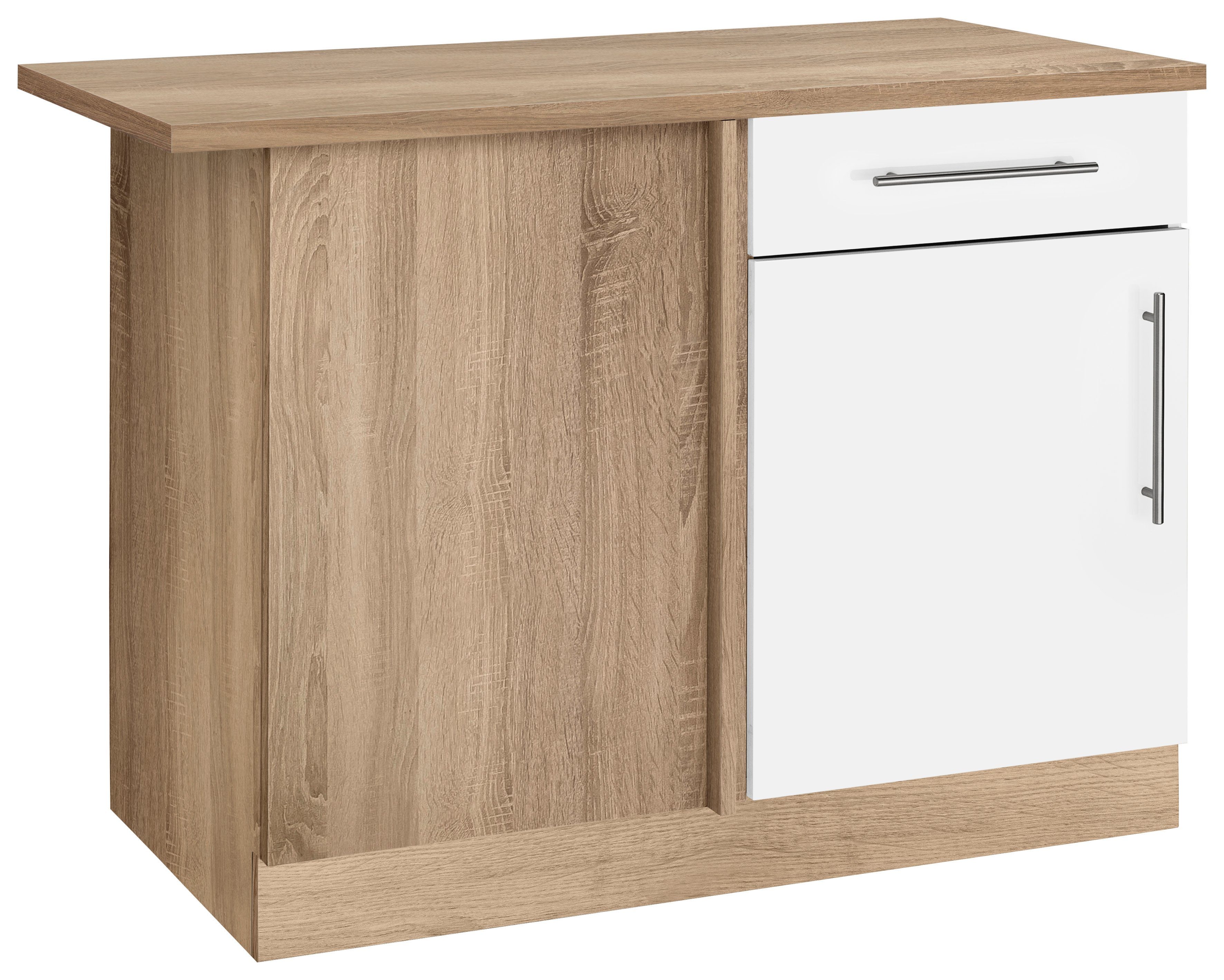 wiho Küchen Eckunterschrank Sonoma cm 110 Weiß Eichefarben matt, Korpus Arbeitsplatte: Front: Cali breit und | eichefarben