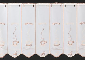 Scheibengardine nach Maß espresso bestickt, Gardinen Kranzusch, Stangendurchzug, transparent, Kurzgardine, Wunschmaß, Stablöcher, transparent