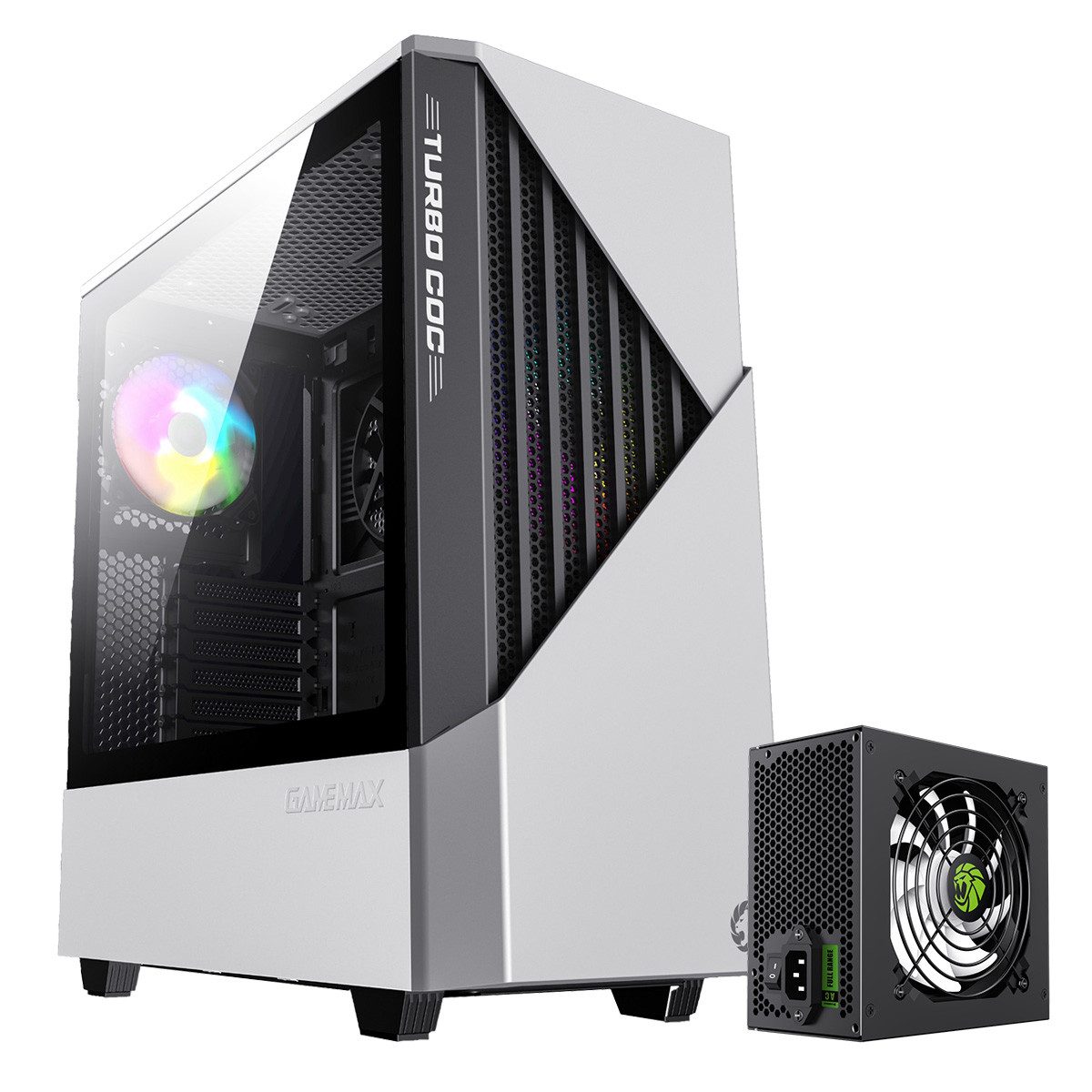 GAMEMAX Gaming-Gehäuse Contac COC Midi-Tower 2x USB3.0 HD-Audio, ATX, gehärtetes Glas, Netzteil vorinstalliert