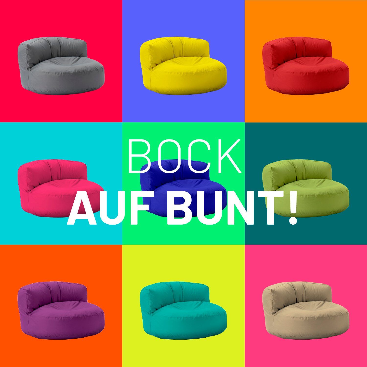 Lumaland Sitzsack Round Sitzkissen Couch Bag Rückenlehne 90x90x50cm inkl. Outdoor Bean In-& aquamarin Sofa Lounge