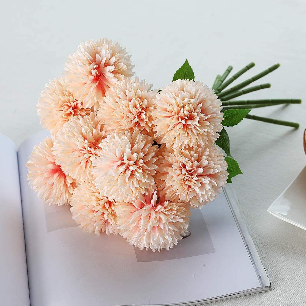 Kunstblume Künstliche Hortensie Blumen,Seide Pompon Orange Jormftte Kugel