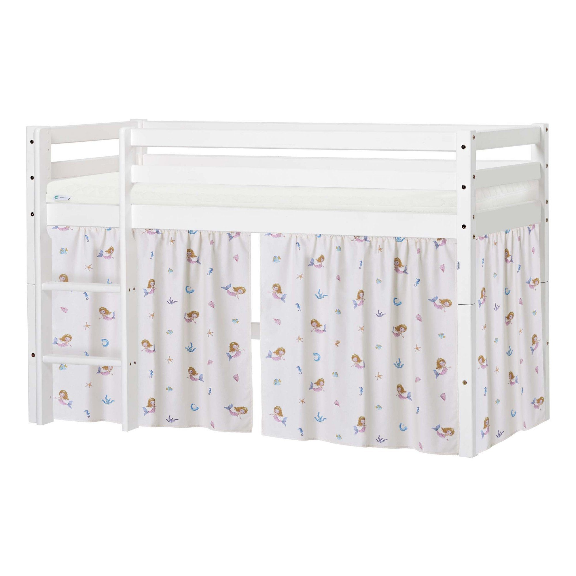 Hoppekids Spielbett ECO Dream, Hochbett, umbaubar in Einzelbett, Massivholzbett mit Meerjungfrau-Vorhang, Matratze & 2 Größen wählbar