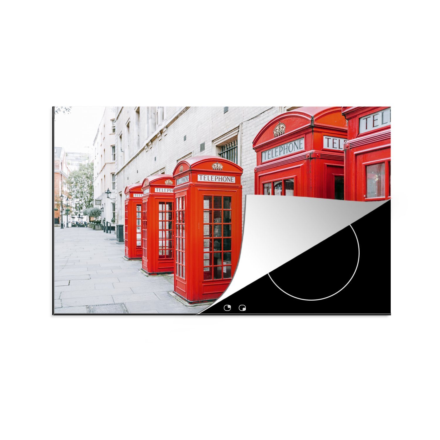 London, tlg), Retro-Telefonzellen Induktionskochfeld die (1 für cm, Herdblende-/Abdeckplatte in MuchoWow 81x52 küche, Ceranfeldabdeckung Schutz Vinyl,