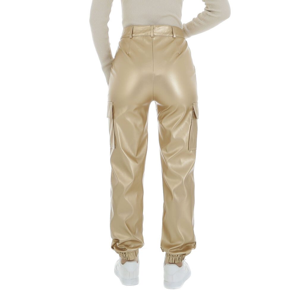 Ital-Design Lederimitathose Damen Freizeit (86365174) Stretch Jogginghose in Gold