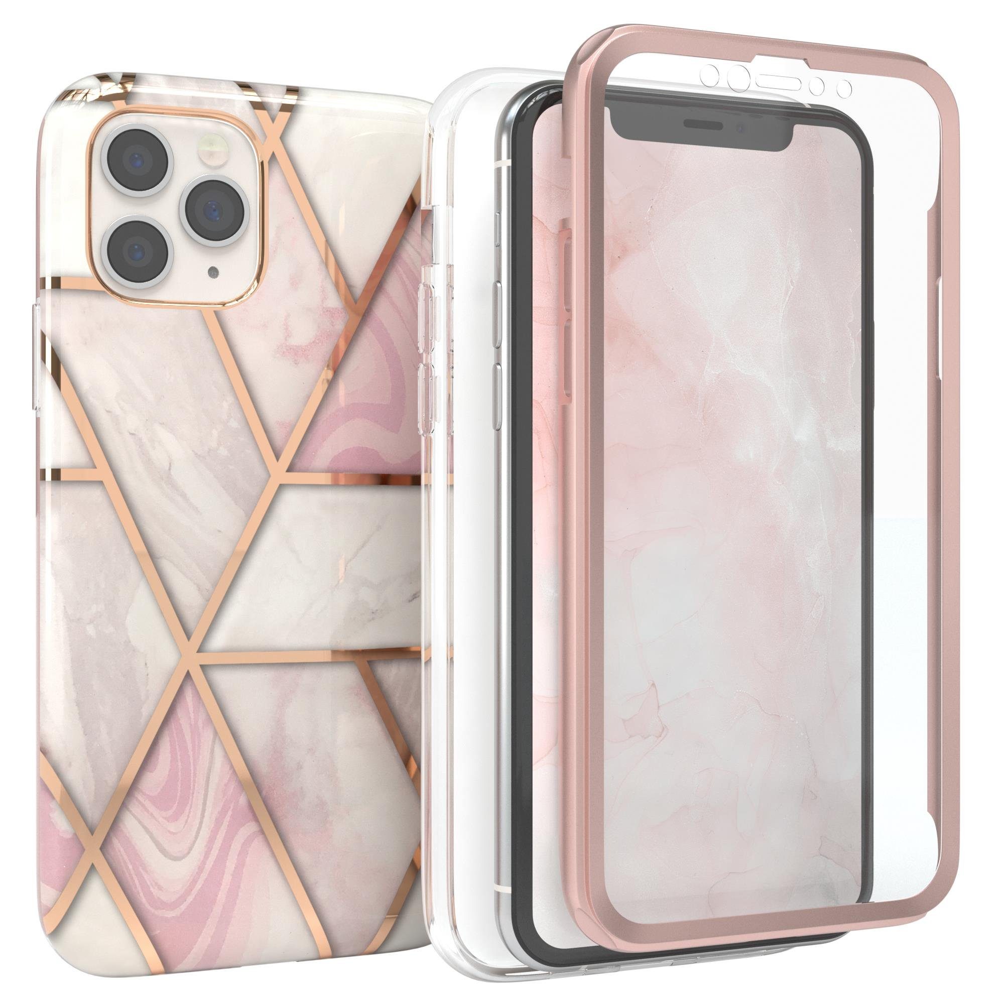 EAZY CASE Handyhülle IMD Fullcover Case für Apple iPhone 11 Pro 5,8 Zoll, Fullcover Schutz Marmor Rundum Schutzfolie Vorder- und Rückseite Rosé