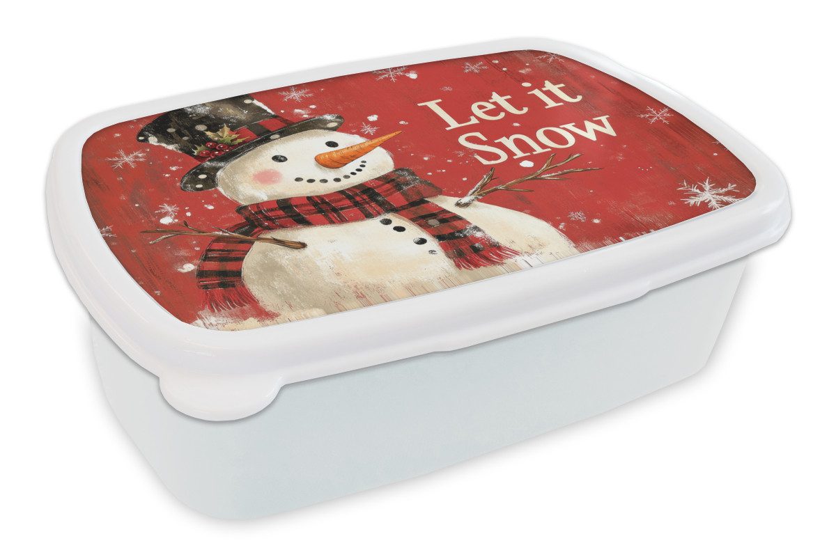 MuchoWow Lunchbox Schneespaß - Winter - Schneemann, Kunststoff, (2-tlg), Brotdose Schule oder Arbeit, Brotbox für Kinder und Erwachsene