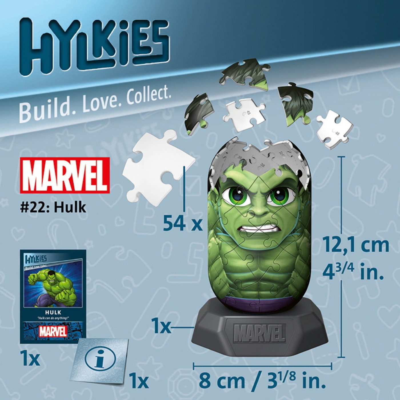 Ravensburger Puzzle 54 Teile 3D Puzzle Hylkies Marvel Heroes Hulk Sammelfigur 12008009, Puzzleteile