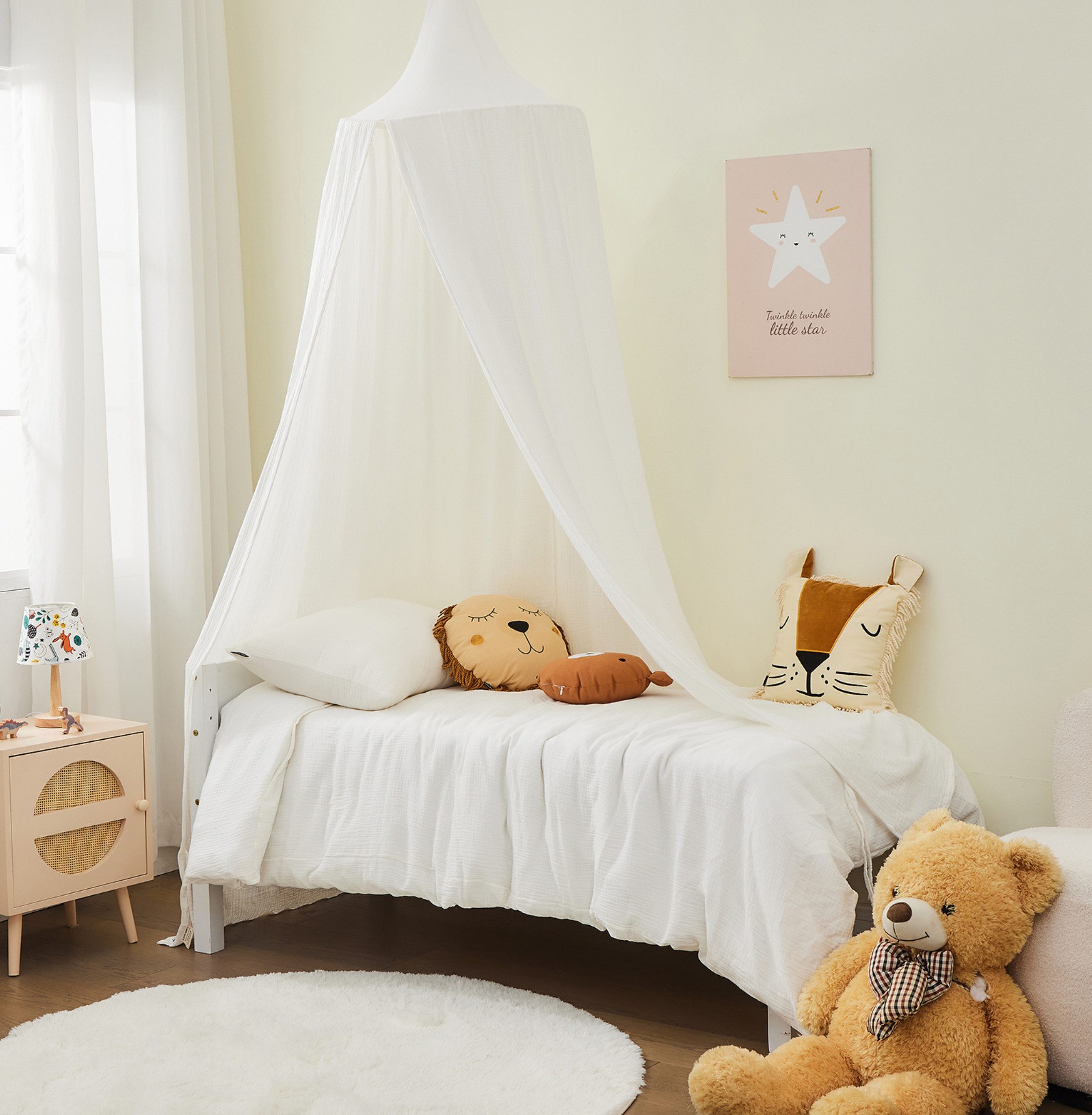 Alavya Home® Betthimmel Baldachin Kinderzimmer Bio-Baumwolle Musselin für Schlafzimmer (GOTS-Zertifiziert I Passt um Babybett, Kinderbett, Hausbett), Saumlänge ca. 250cm Moskitonetz Insektenschutz Kinder Spielzelte