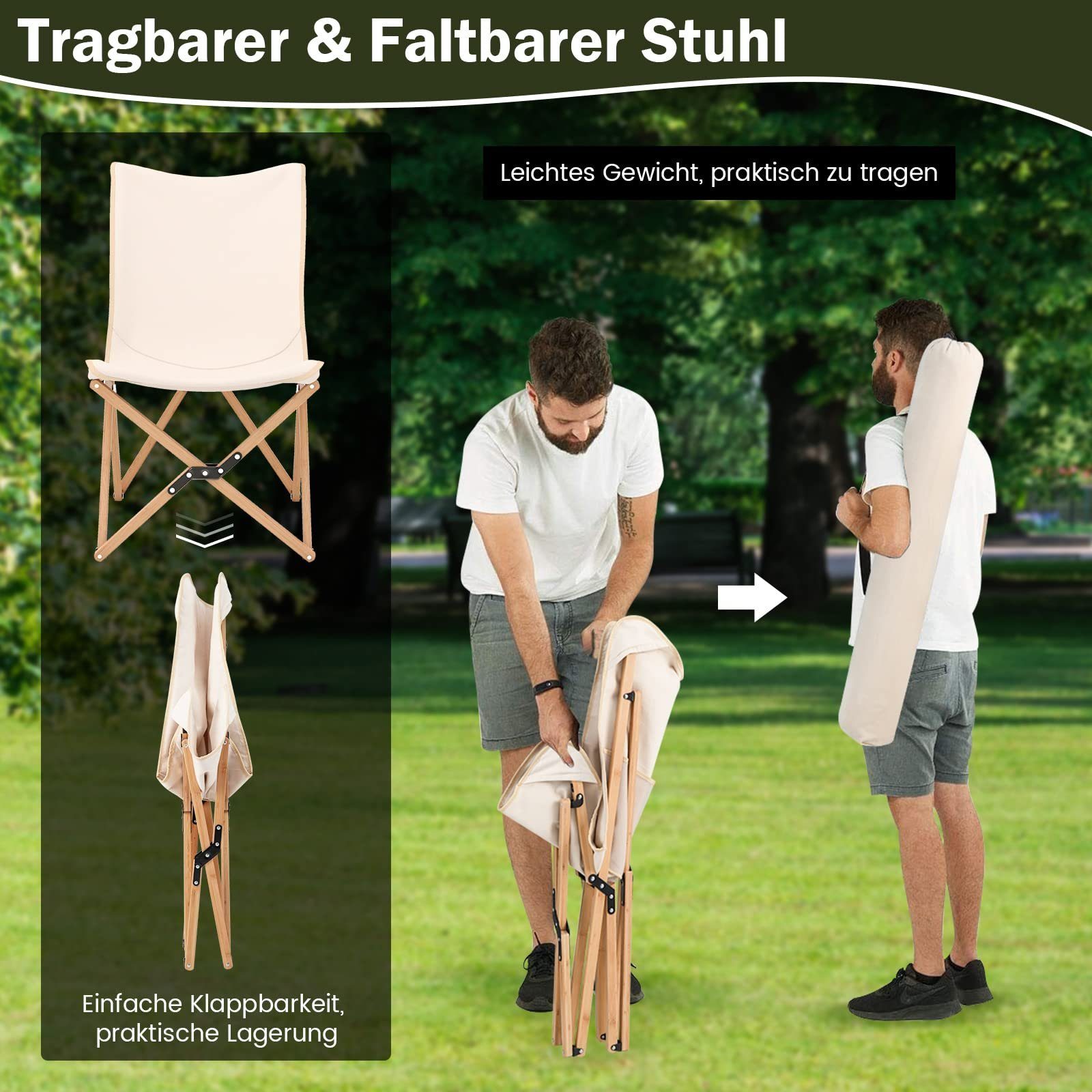 COSTWAY Klappstuhl 2er Set Gartenstuhl (2 St), aus Bambus, mit Tasche, bis 150kg