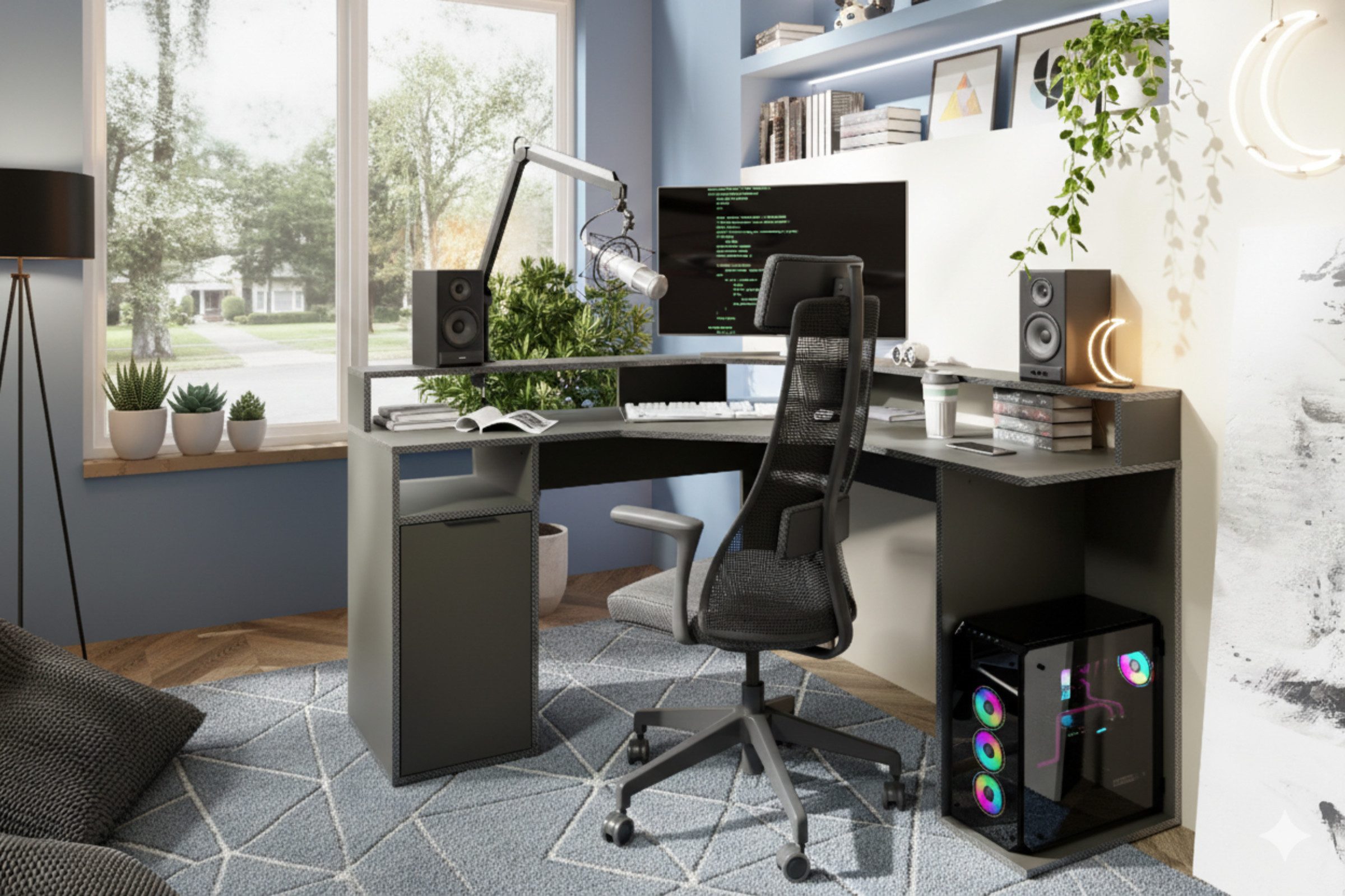 Deine Möbel 24 Gamingtisch KARO L platzsparender Gaming- & Schreibtisch mit Stauraum (Set, 1-St., Jugendschreibtisch), Eckschreibtisch Schreibtisch in Graphit