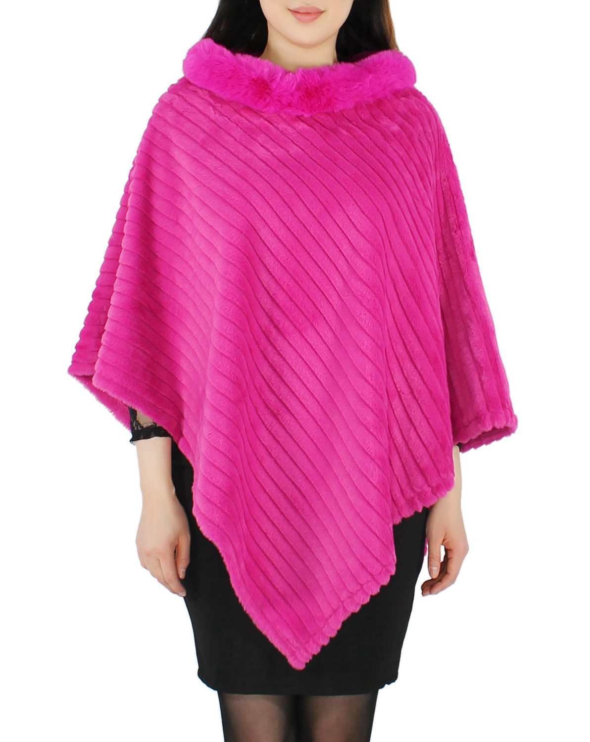 dy_mode Poncho Eleganter Damen Poncho in Kunstfell-Optik Cape Umhang Überwurf in Unifarbe