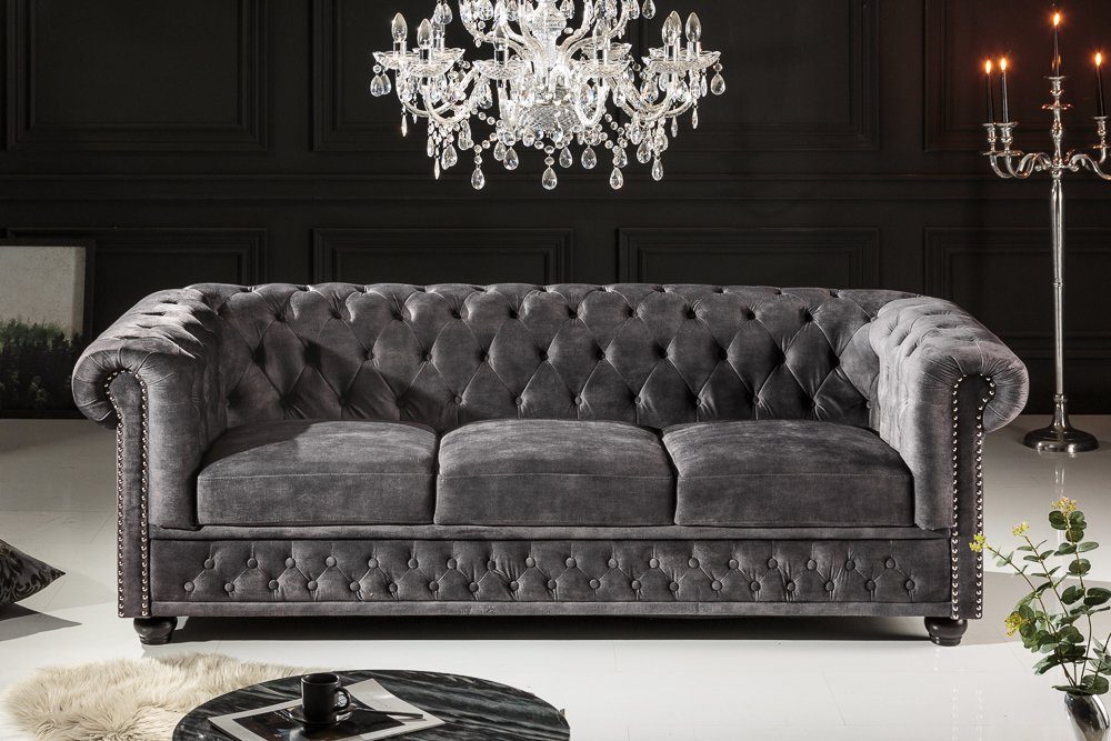 Federkern 205cm · grau, Teile, 3-Sitzer riess-ambiente Samt Sofa · CHESTERFIELD Einzelartikel Wohnzimmer · 1