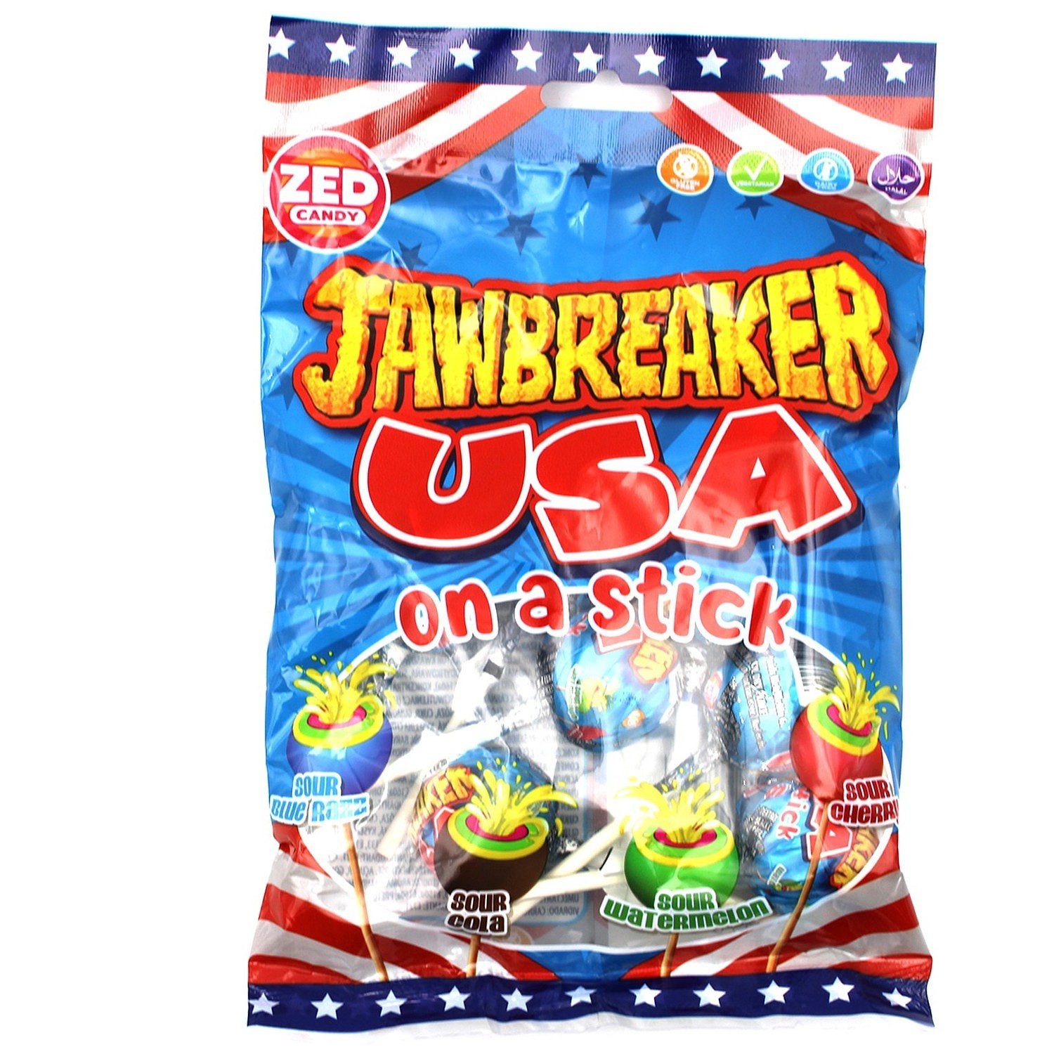 Jawbreaker Süßigkeit, 1 x 160 g, ZED Candy Jawbreaker USA Lollipops Sour Mix