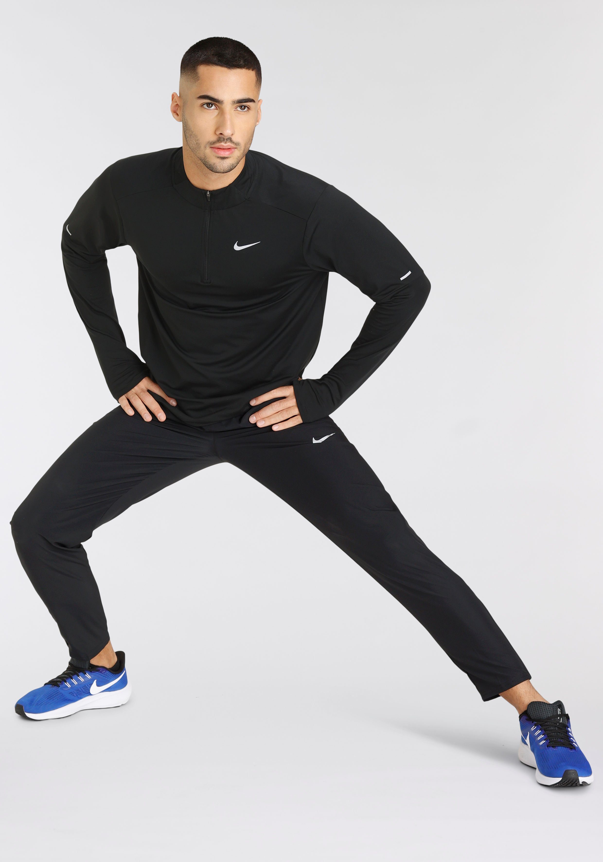 schwarz Laufshirt Nike Dri-FIT Running 1/-Zip Men's Top Element