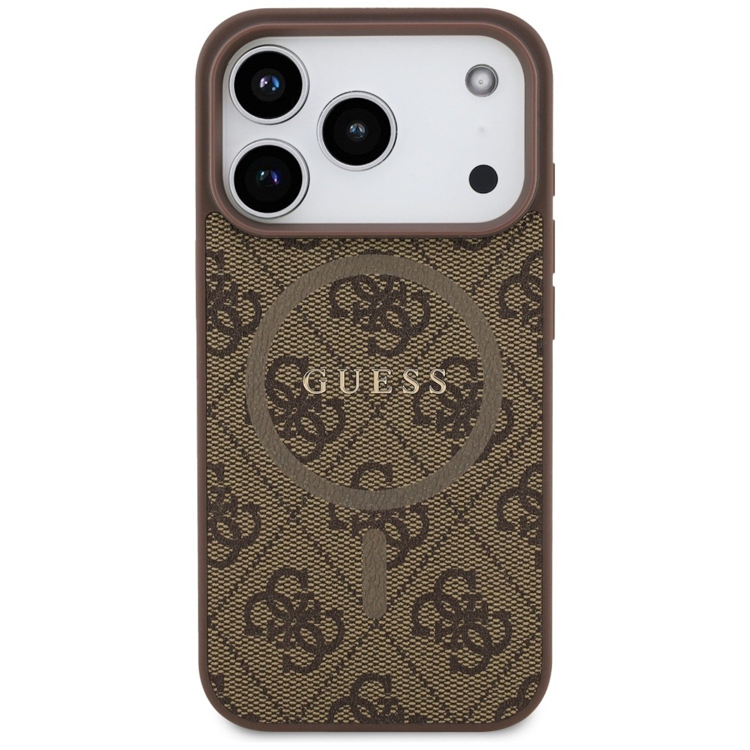 Guess Smartphone-Hülle Guess Apple iPhone 17 Pro 4G Ring Classic Logo MagSafe Hülle Braun