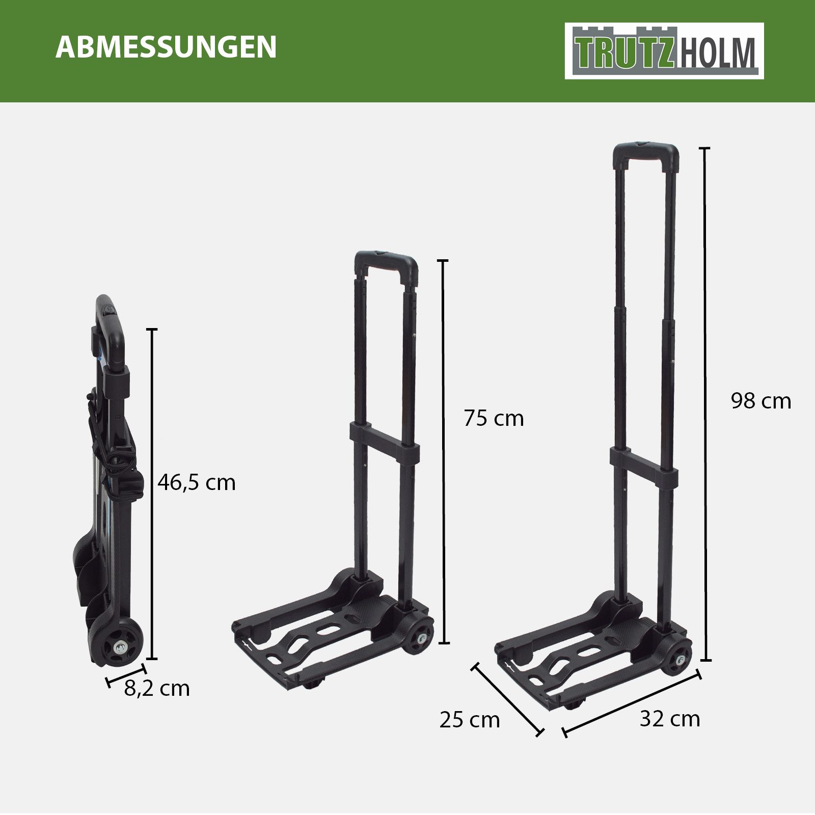 TRUTZHOLM Mini Folding Sack Truck, Suitcase Trolley, 25 kg Luggage Trolley, Height-Adjustable Handle