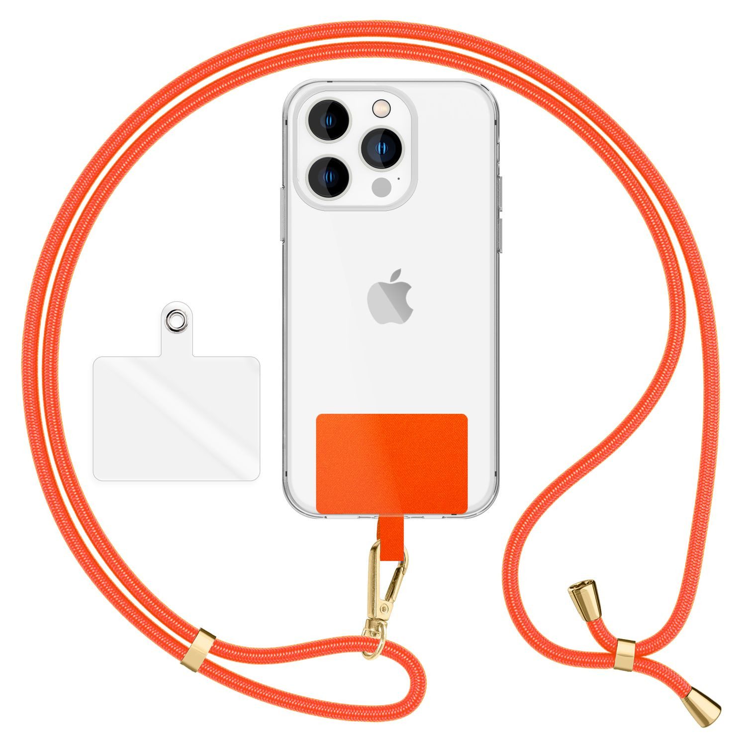 Nalia Handykette Universal Smartphone, Uni Lanyard mit Karabiner (gold) & 2 Pads / 160cm Band / Handykette