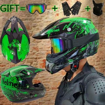 UIGJIOG Motorradhelm ABS-Außenschale, ATV Motorradhelm D.O.T Zertifizierter Helm Mit Brille Handschuhe