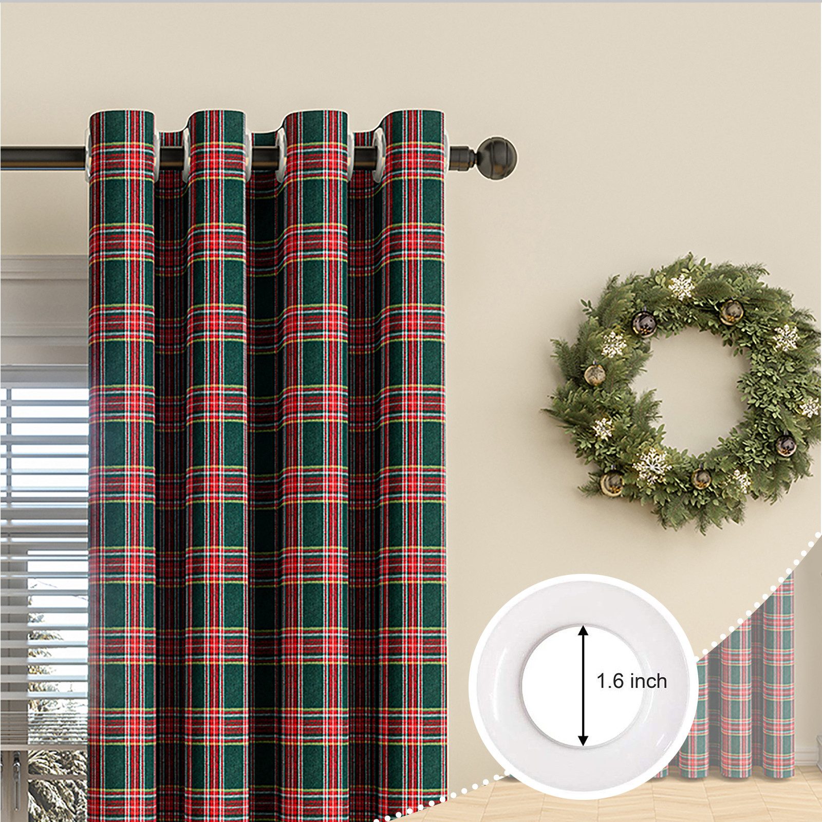 BTTO V&G Gardine Weihnachtsvorhang Karo für Wohnzimmer, 1 Stück Plaid Vorha günstig online kaufen