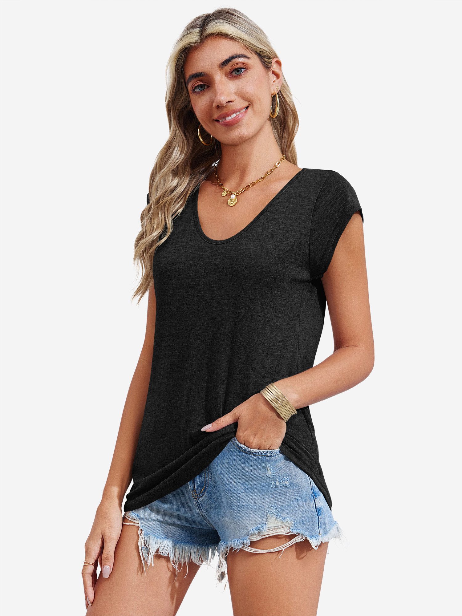 Imily Bela T-Shirt Damen Lässige Basic Tops mit lockerer Passform (Packung, günstig online kaufen