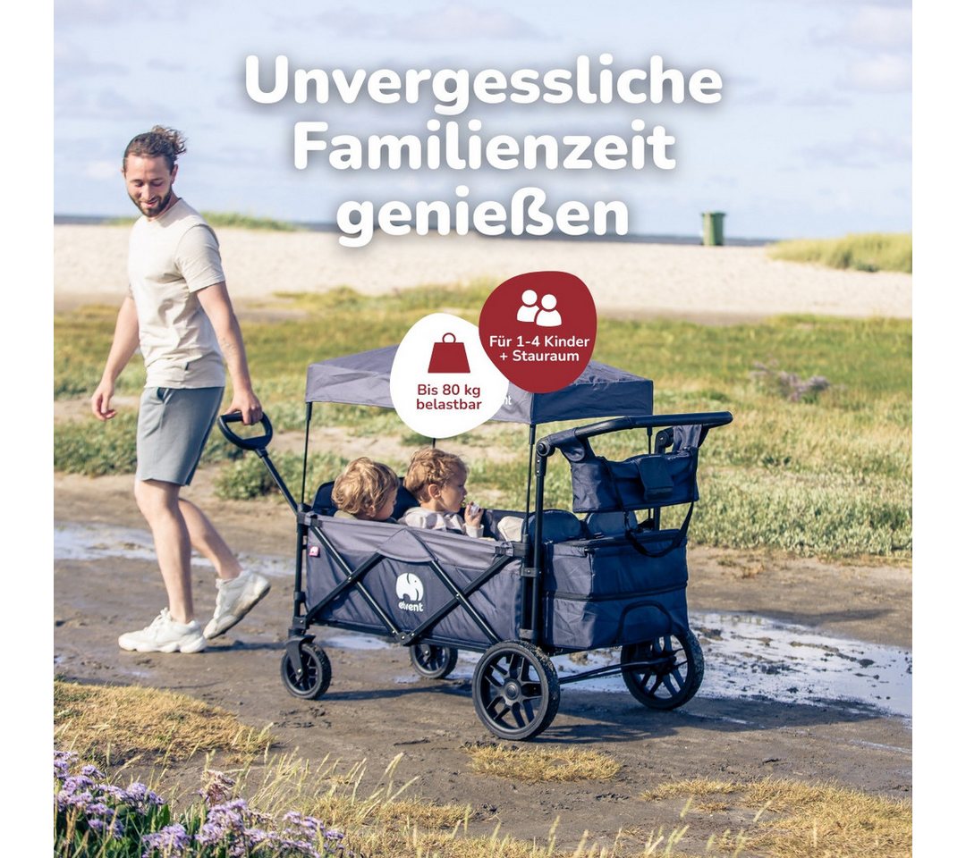 Thumbnail - elvent Bollerwagen WagonPro Premium, Kompakt faltbar, Für 1-4 Kinder, Ideal für große Abenteuer