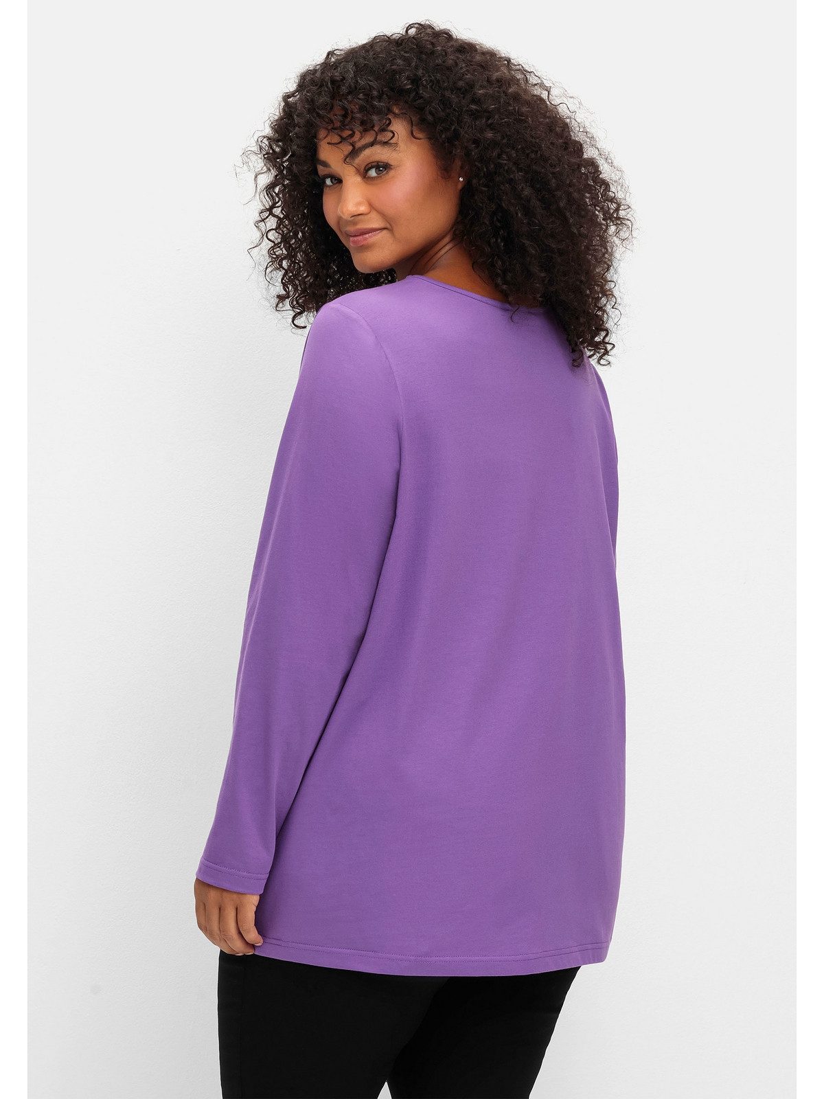 Sheego Langarmshirt Große Größen mit V-Ausschnitt und leichter A-Linie