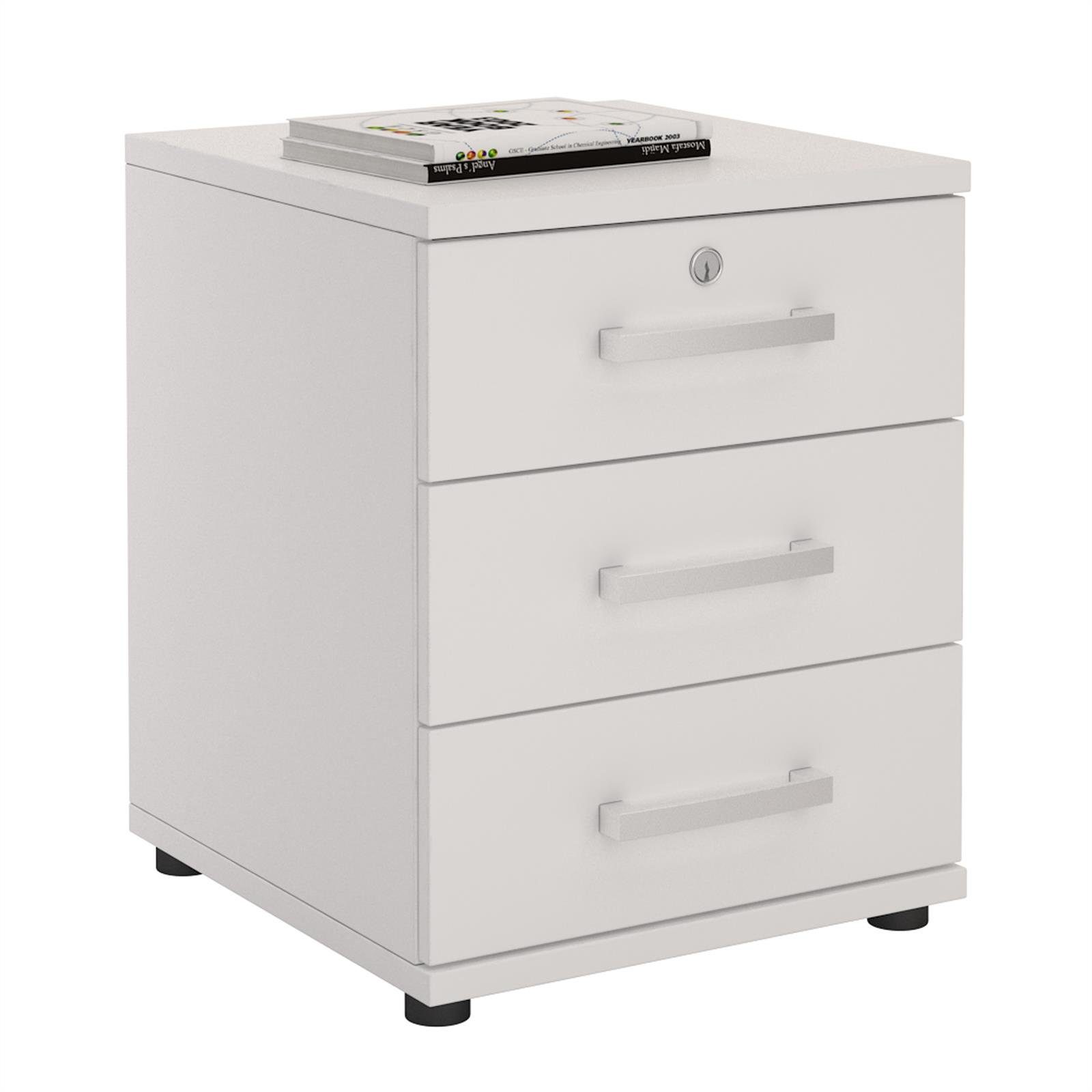 Büroschrank Schreibtischcontainer TORONTO, Bürocontainer weiß Rollcontainer abschließbar CARO-Möbel