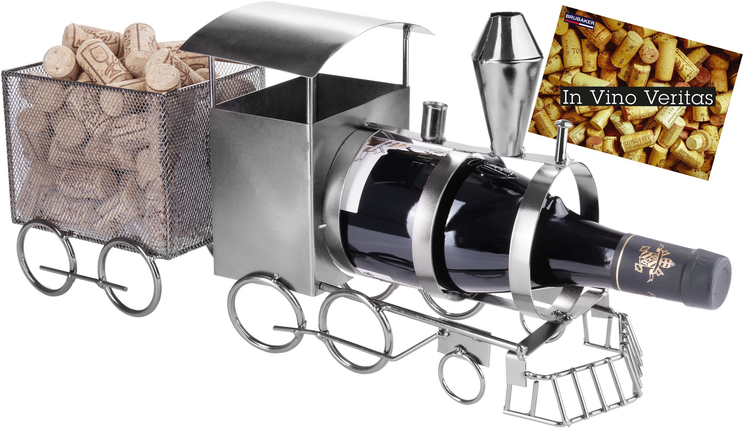 BRUBAKER Weinflaschenhalter Lokomotive mit Korkenbox, (inklusive Grußkarte) günstig online kaufen