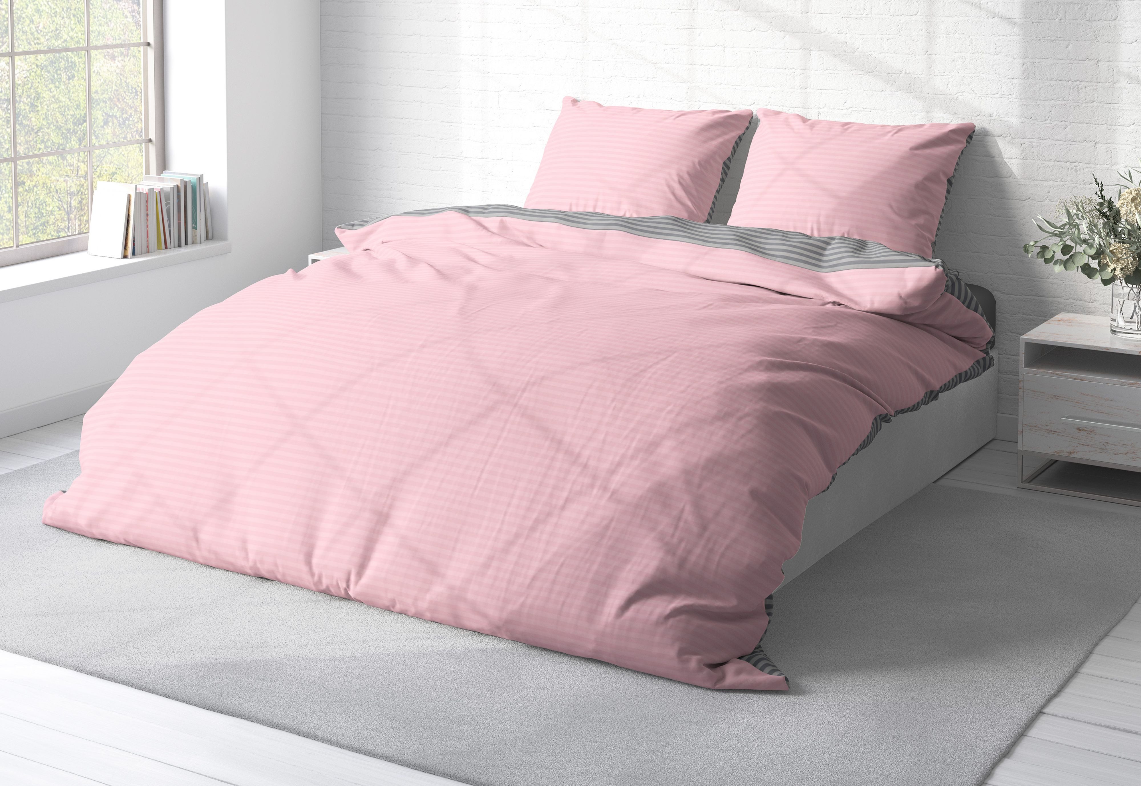 One Home Bettwäsche Wende Streifen, Renforcé, 3 teilig, gestreift und modern, Baumwolle Doppelbett – Bild 3 von 5