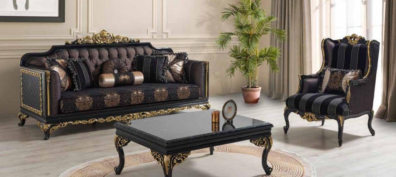 JVmoebel Sofa Set Sofagarnitur 3+1 Sitzer Sofa Sessel Stoff Barock Stil 2tlg